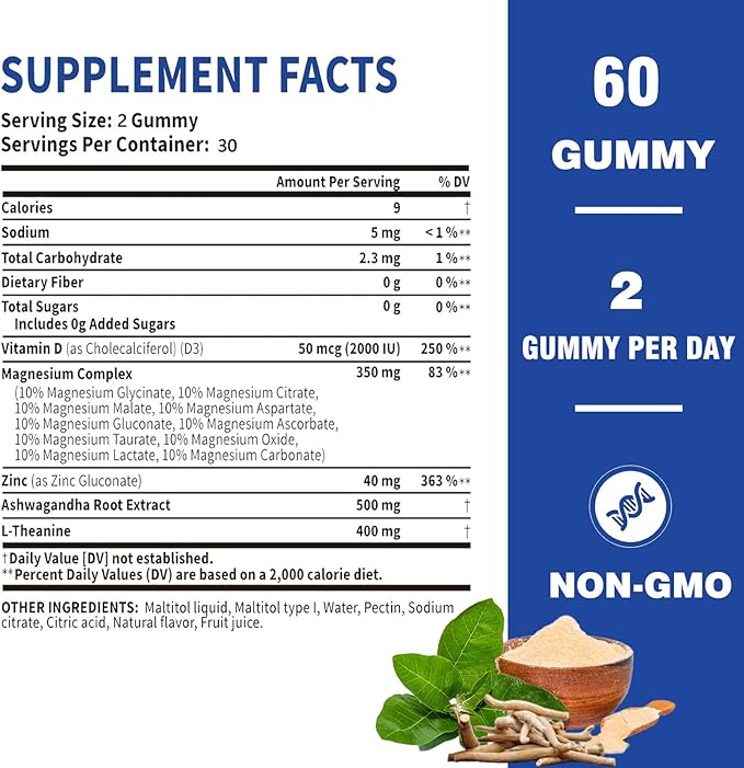 Magnesium Complex Gummies for Women &amp Men Calm Magnesium Gummies for Women &amp Men 14-in-1 with Ashwagandha L-Theanine Vitamin D3 &amp Zinc 60 Count (1)