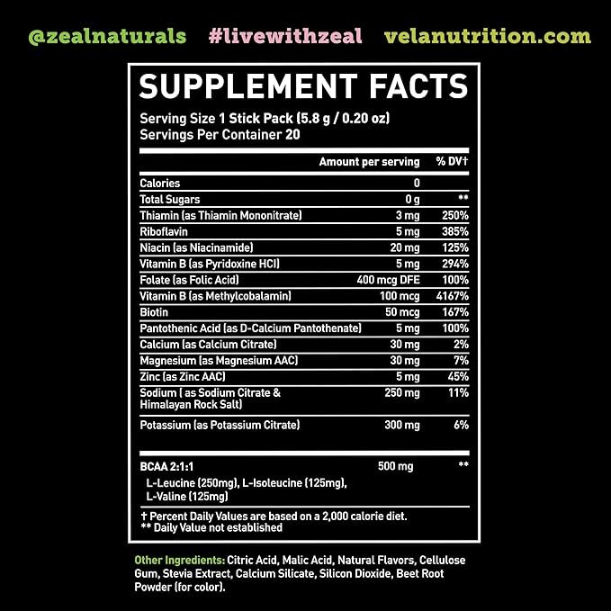 Enhanced Electrolyte Powder Stick Packs (Strawberry Kiwi | 20 Packets) w/ 0 Sugar +BCAAs +B-Vitamins Electrolyte Supplement w Potassium Zinc &amp Magnesium for Hydration - Keto Electrolytes