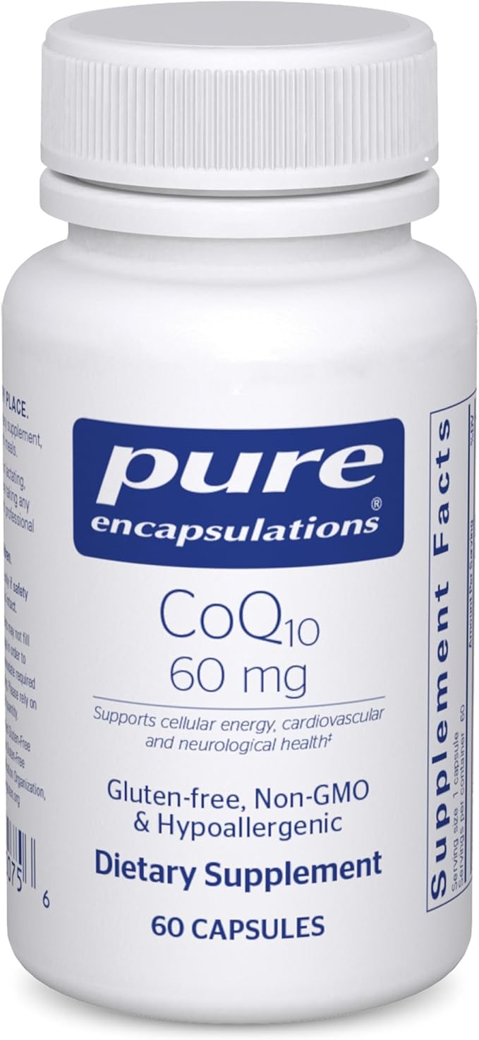 Pure Encapsulations CoQ10 60 mg | Coenzyme Q10 Supplement for Energy Antioxidants Brain and Cellular Health Cognition and Cardiovascular Support* | 60 Capsules