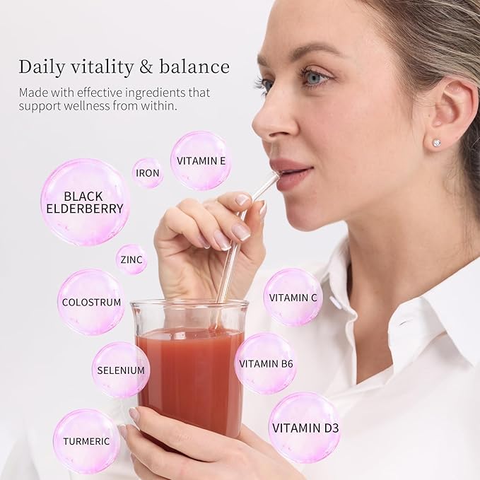Secret Forest ImmuniGlow 1000mg Vitamin C 1000mg Black Elderberry Probiotics Colostrum Turmeric &amp Zinc – Antioxidant &amp Recovery Formula Daily Immunity &amp Gut Support Drink Mix (30 Pac