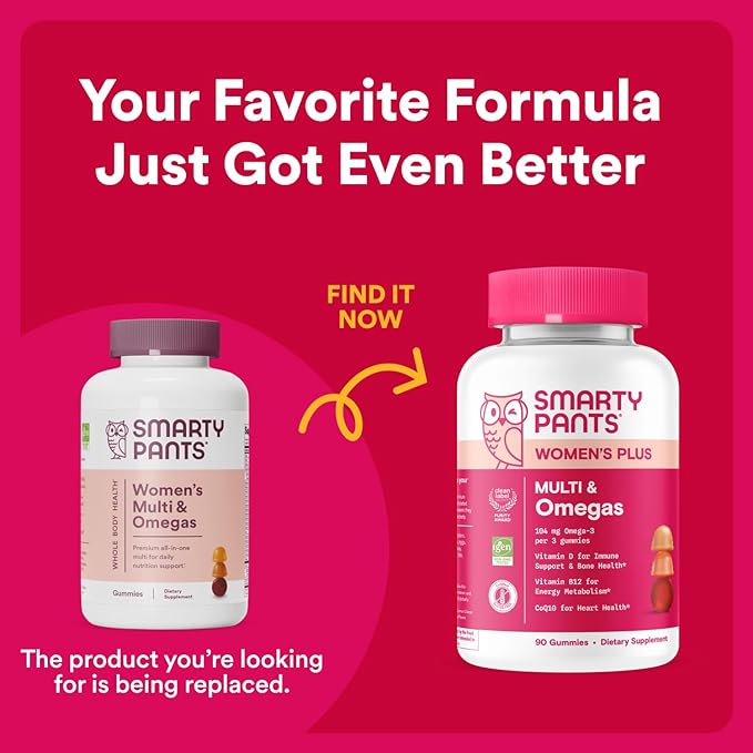 SmartyPants Women's Multivitamin Gummies: Omega 3 Fish Oil (EPA/DHA) Methylfolate CoQ10 Vitamin D3 C Vitamin B12 B6 A K &amp Zinc Inositol Gluten Free (30 Day Supply) 180 Count (Pack of 2