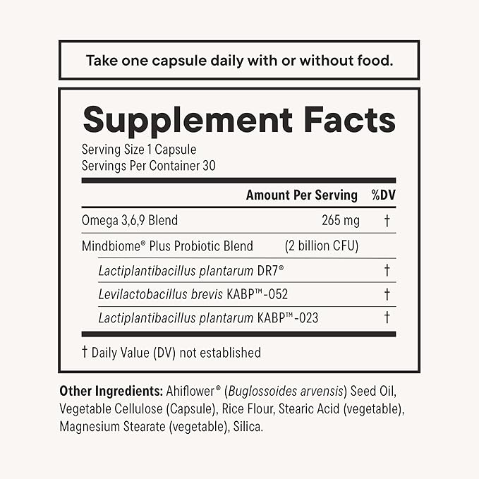 Daily Nouri Stress Support Probiotics for Women &amp Men | Mood &amp Cortisol Support | Gut-Brain Axis + Digestive Support | 3 Clinically Studied Strains + Omega | 60-Day Supply