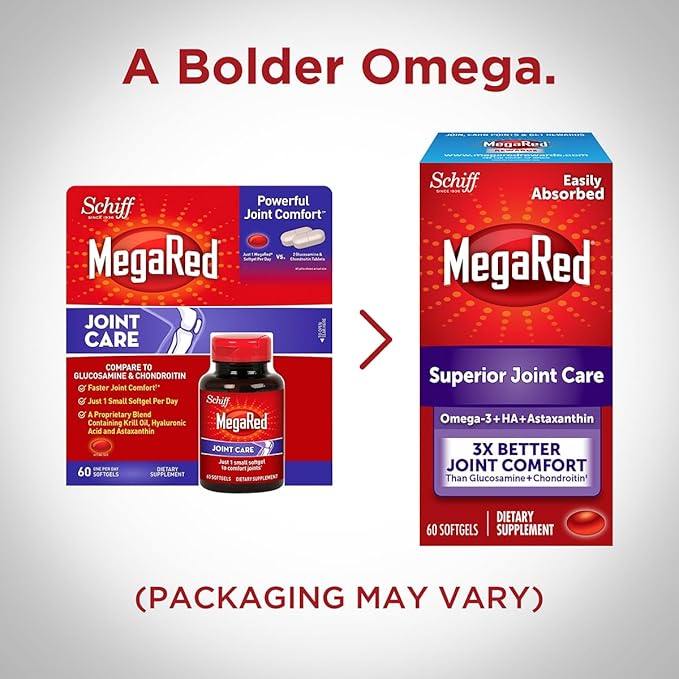 MegaRed 353mg Omega-3 Krill Oil Joint Care Supplement with EPA/DHA Fatty Acids Antioxidants Hyaluronic Acid No Fishy Burp Aftertaste as with Fish Oil 60 Count Softgels (2 Pack)