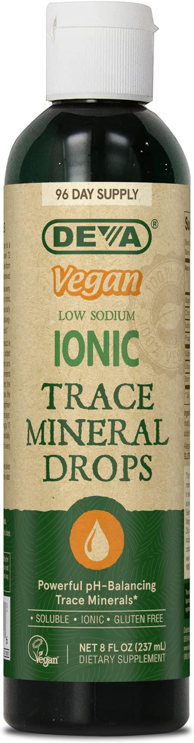 DEVA Vegan Ionic Trace Mineral Drops Low Sodium pH Balancing 96-Day Supply 8 Fl Oz