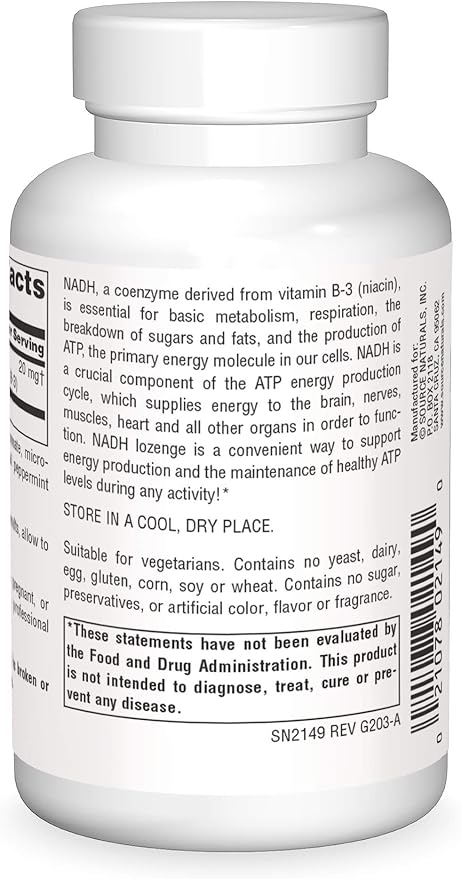 Source Naturals NADH 20mg Boost Energy and Mental Alertness* - 20 Lozenges