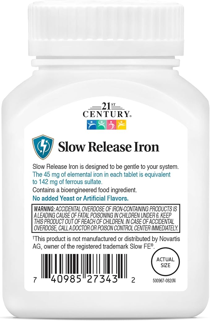 21st Century Slow Release Iron Tablets - 60 ct Pack of 6 - Packaging May Vary