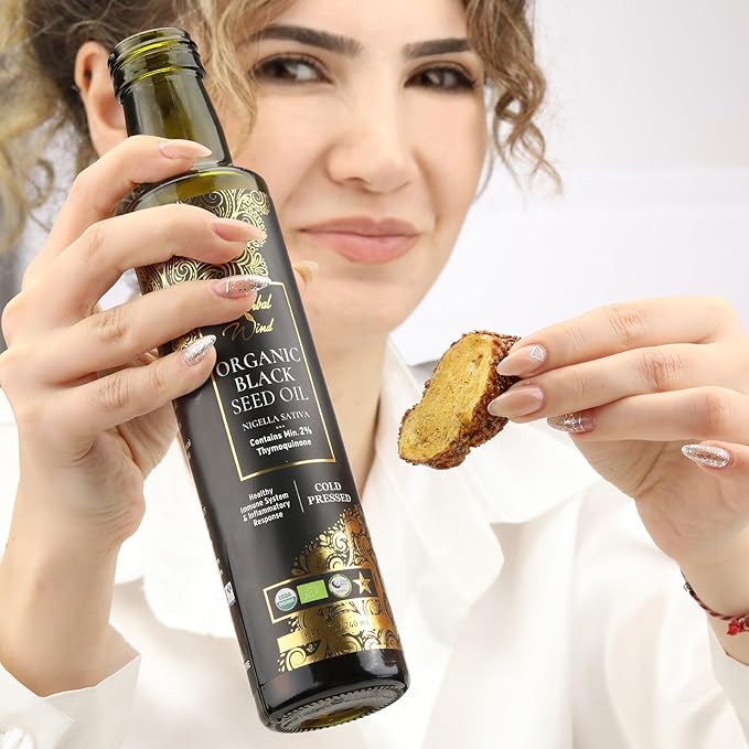 Herbal Wind Black Seed Oil: Cold Pressed USDA Organic Black Seed Oil Liquid - Turkish Nigella Sativa Black Cumin Seed Oil with Min. 2% Thymoquinone for Immune Support Joint Health and More - 8 Fl Oz