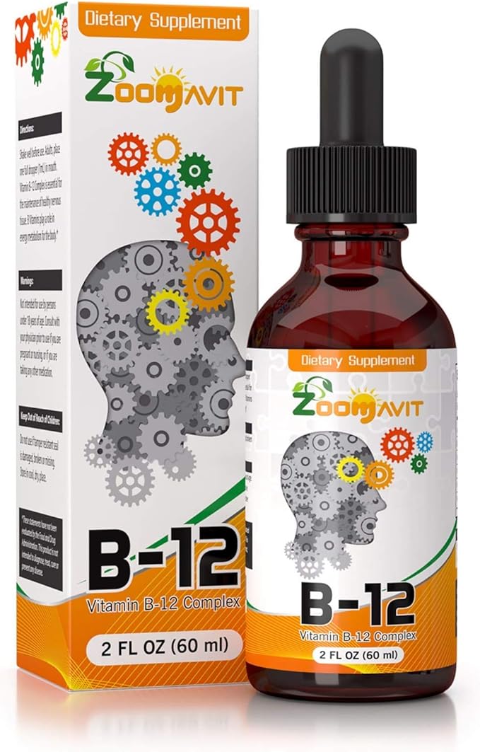 Vitamin B Complex Liquid Drops with Fast Absorption - Super B Liquid Complex Vitamins B2 B3 B5 B6 &amp B12 - Natural Energy Boost Mental Focus &amp Healthy Immune System