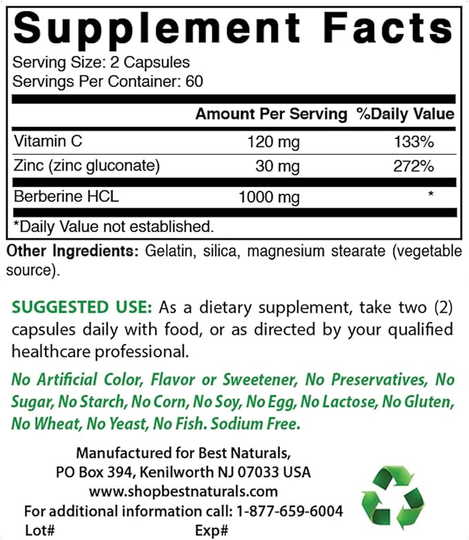 Best Naturals Berberine Plus 1000 mg/Serving 120 Capsules (120 Count (Pack of 3))