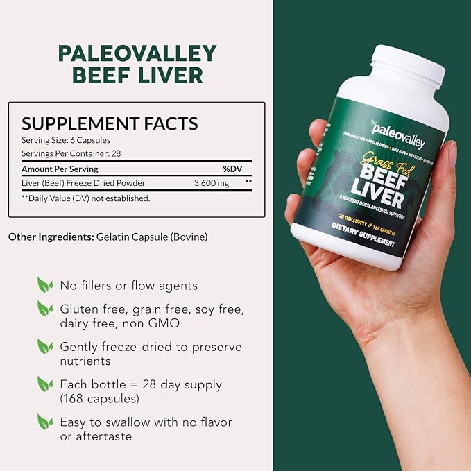 Paleovalley Grass Fed Beef Liver Capsules – Beef Organ Supplement for Men &amp Women 100% Pasture-Raised &amp Freeze-Dried Vitamin A &amp B Ancestral Superfood for Energy Immunity &amp Wellnes