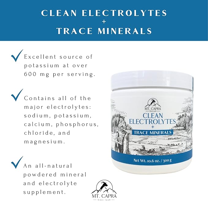 Mt. Capra Clean Electrolytes + Trace Minerals | Whole Food Minerals from Grass-Fed Goat Milk | Hydrating and Easy to Mix | 30 Servings - 10.6 oz