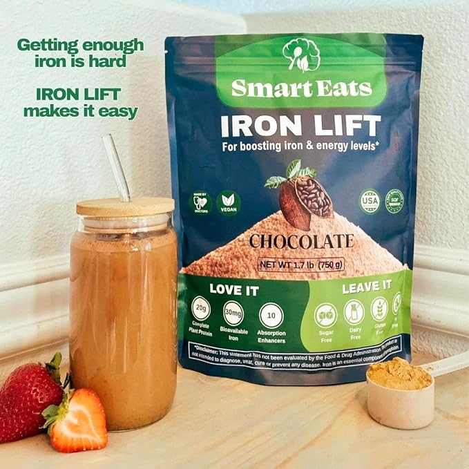 Smart Eats - Iron Powder | Highly Absorbed | Avoids Side Effects | Complete Nutrition: Protein Vitamins Fiber Antioxidants | Makes Tasty Drinks &amp Shakes | Vegan | Chocolate Flavor | 30 Scoops