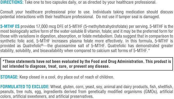 XYMOGEN 5-MTHF ES - Supports Cardiovascular Neurological &amp Prenatal Health - 17000 mcg of Bioactive Folate - Highly Absorbable - Vegan Gluten-Free &amp Non-GMO - 60 Capsules