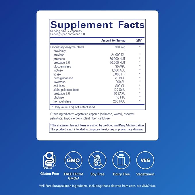 Pure Encapsulations Digestive Enzymes Ultra - Vegetarian Digestive Enzyme Supplement to Support Protein Carb Fiber and Dairy Digestion* - 180 Capsules