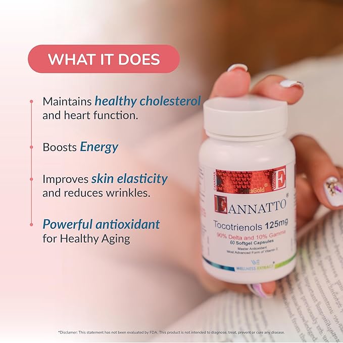 WELLNESS EXTRACT Eannatto Tocotrienols Vitamin E Supplements Tocopherol Free Non-GMO Gluten Free &amp Antioxidant (125MG 60 Softgels)