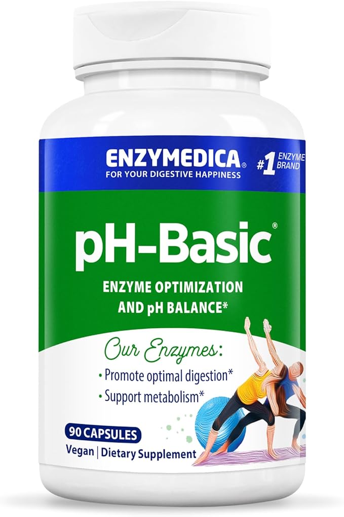 Enzymedica pH-Basic Supplement for Women &amp Men - Digestive Enzymes Nutrients &amp Herbs for pH Balance Gut Health &amp Digestion Support Vegan Dairy Free Gluten Free - 90 Caps