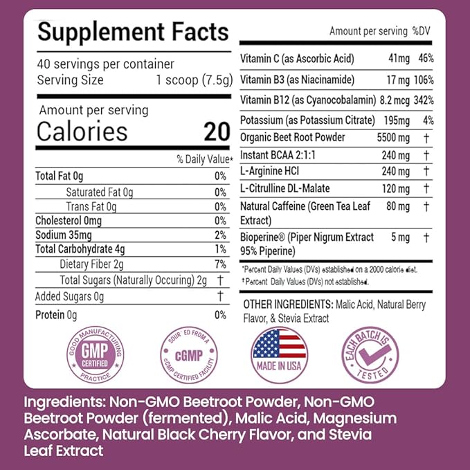 Superfood Beets Powder 10.59oz (Pack of 2) - Beetroot Powder Organic Beet Root Blend with Green Tea &amp Berry Flavor Non-GMO Plant-Based Drink Mix