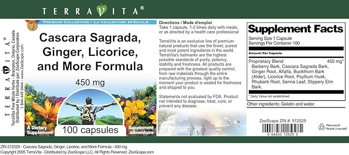Cascara Sagrada Ginger Licorice and More Formula - 450 mg (100 Capsules ZIN: 512529) - 3 Pack