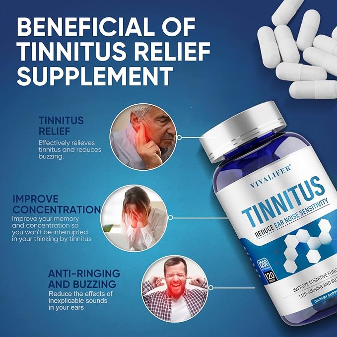 Tinnitus Relief for Ringing Ears 120 Capsules Supplement with Vitamin C &amp B Complex Supports Ear Health Reduces Ringing in Ears Promotes Hearing Wellness &amp Comfort