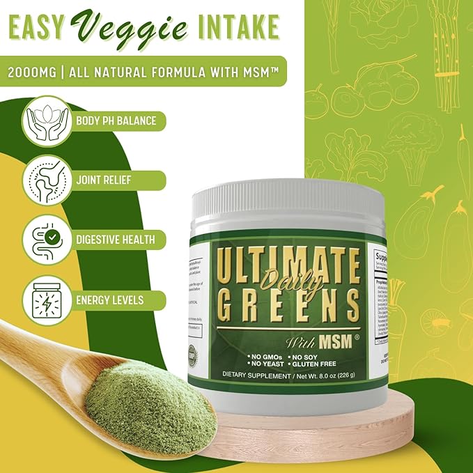 Daily Health Ultimate Greens Powder Immune Support Vegan Friendly Vegetable Alkalize Drink NO GMO Gluten Soy Free 8oz 3 Pack