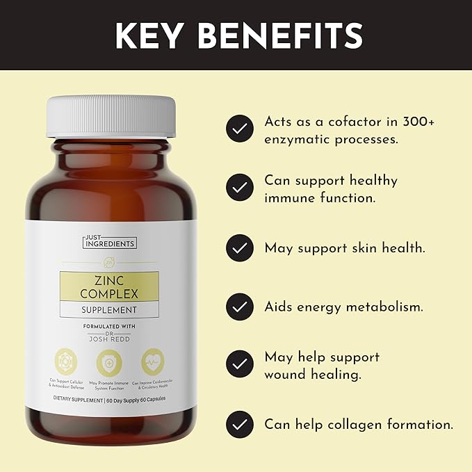 Zinc Complex – Highly Absorbable Supplement with Picolinate &amp Bisglycinate Plus Quercetin Resveratrol L-Histidine &amp Copper – Supports Immune Function Skin Energy &amp Cellular Health