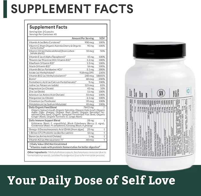 Nutritional Roots Multivitamin+ Award-Winning Plant-Based (Vegan) Multivitamin Organic Vegetables &amp Herbs Fermented Vitamins Probiotics Doctor's Choice 45 Servings
