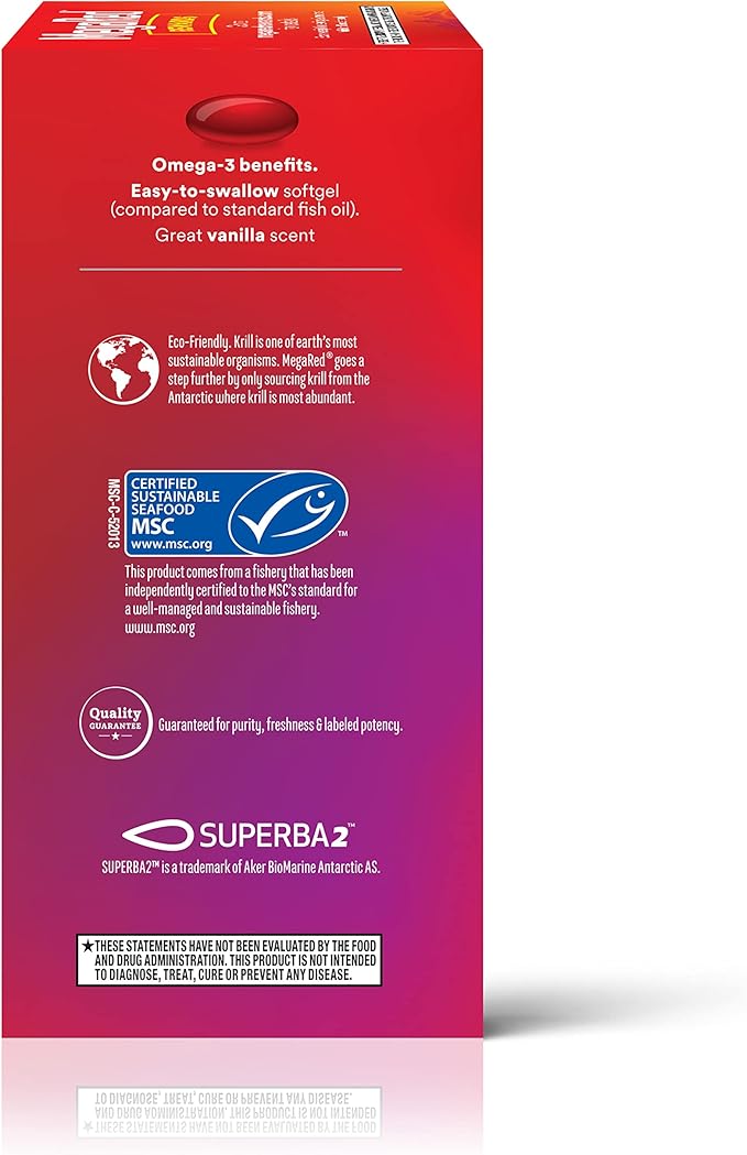 Megared Omega-3 Fish Oil + High Absorption Krill Oil 500mg Softgels MegaRed Advanced 4in1 (80 count in a bottle) Concentrated Omega-3 Fish &amp Krill Oil Supplement
