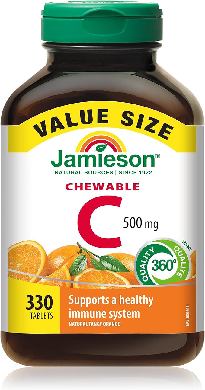Jamieson Chewable Vitamin-C 500mg Value Supplement Pack(330 Count) Tangy Orange (Imported from Canada)