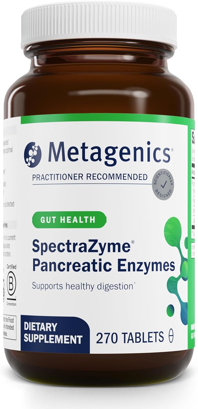 Metagenics SpectraZyme Pancreatic Enzymes - Digestive Enzyme Complex for Protein Fat &amp Carb Breakdown - Supports Digestion Gas Relief &amp Gut Health* - Non-GMO Gluten-Free - 270 Tablets