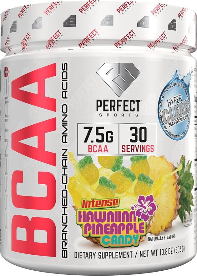 PERFECT SPORTS Essential BCAA Hyper Clear | KaNa-Sol™ Technology | 7.5g Vegan BCAAs | Zero Sugars Carbs or Calories | 30 Servings (Hawaiian Pineapple)