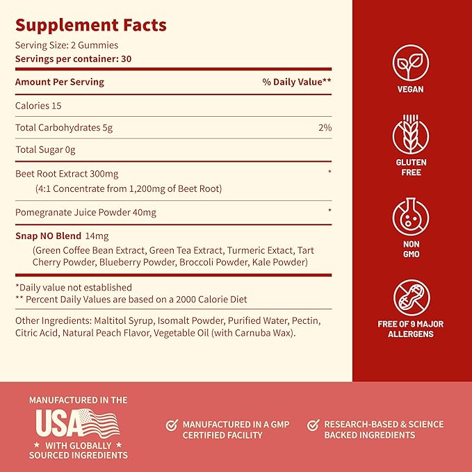 Snap Supplements Nitric Oxide Booster + Nitric Oxide Beet Root Gummies Bundle 90 Vegetarian Capsules + 60 Peach Gummies