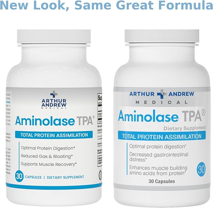 Arthur Andrew Medical - Aminolase TPA Total Protein Assimilation Optimal Protein Absorption and Decreased Gas and Bloating Vegan Non-GMO 30 Capsules
