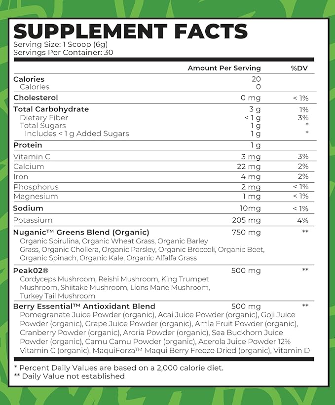 BOA Greens Superfood Powder – Raspberry Flavor | Fruits &amp Veggies Blend for Daily Wellness Energy &amp Digestive Support | 30 Servings | Dietary Supplement
