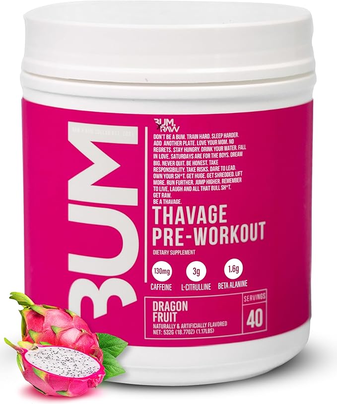 RAW Pre Workout Powder Thavage (Dragon Fruit) - Chris Bumstead Sports Nutrition Supplement for Men &amp Women - Cbum Pre Workout for Working Out Hydration Mental Focus &amp Energy - 40 Servings