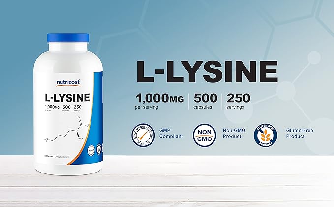 Nutricost L-Lysine 1000mg Per Serving 250 Servings 500 Capsules - Gluten Free Non-GMO 500mg Per Capsule (Pack of 2)