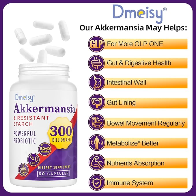 Akkermansia Supplement - 300 Billion AFU Akkermansia Muciniphila Akkermansia Probiotic for Women &amp Men for Boost  Digestive Gut Immunity Enhances Gut Lining Function &amp Intestinal Walls