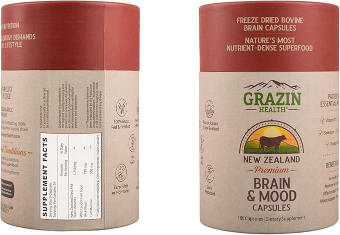 Brain Mood Capsules Beef Organ Supplement 1750mg Per Serving | 30 Servings Nutrient Dense Formula Non GMO No Fillers Made in USA Dietary Supplement