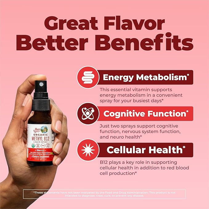 MARYRUTH'S Organic Methyl B12 Spray | 1500 mcg B12 Per Serving | Methylcobalamin | Energy Metabolism | Cognitive Function | Neuro Health | Vegan | Gluten Free | Sugar Free | 1 Fl Oz