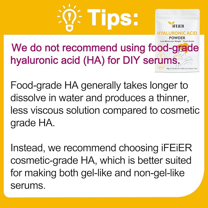 iFEiER Hyaluronic Acid Powder | Low Molecular Weight Food Grade Hyaluronic Acid | 50g(1.76oz) Sodium Hyaluronate Powder | HMW LMW HA | Skin Hydration and Joint Lubrication Supplements