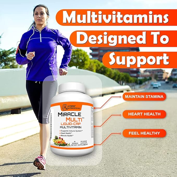 MiracleMulti Liquid Multivitamin Capsules for Men &amp Women - Complete Whole Food Blend Daily Vitamin &amp Mineral Supplement with CoQ10 B12 42 Superfood Enzyme - 120 Softgels