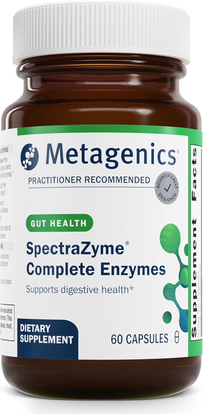 Metagenics SpectraZyme Enzyme Complex - Plant-Based Digestive Enzymes for Protein Fat &amp Carbohydrate Breakdown - Supports Indigestion Bloating &amp Colon Health* - Gluten-Free Vegan - 60 Capsu