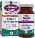 Vital Planet - Intense Care Colon &amp Constipation Probiotics Prebiotics Postbiotics Parabiotics 4-in-1 Refrigerated Supplement for Adults 65 Billion CFU 66 Strains Digestive and Immune 30 c