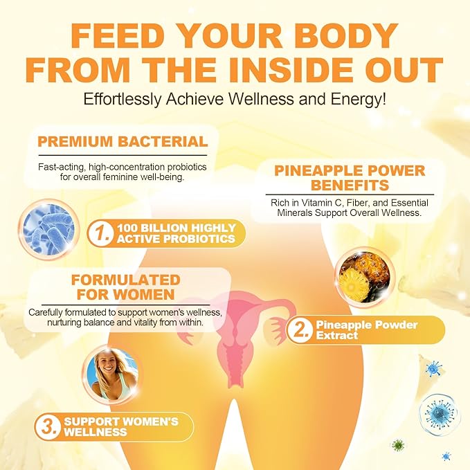 Premium Feminine Balance Gummies Women’s Health Probiotics - 100 Billion CFU Probiotics - Immune Support Gut Health Hormone Balance PH Balance Vitality Pineapple Flavor 60 Count