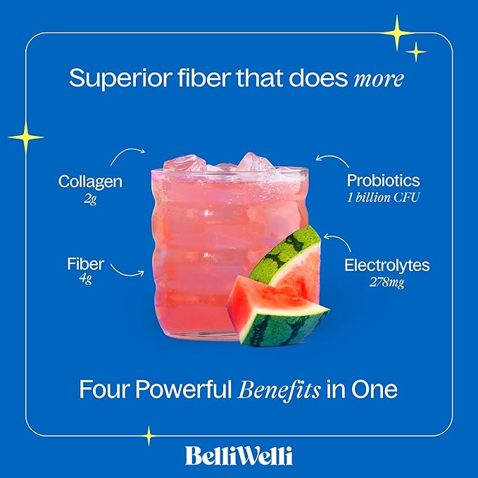 Daily Fiber Supplement Bundle with Collagen Probiotics &amp Electrolytes – Watermelon &amp Orange Yuzu Mandarin Flavors – Supports Digestive Health Gut Balance &amp Debloating – 32 Servings Total