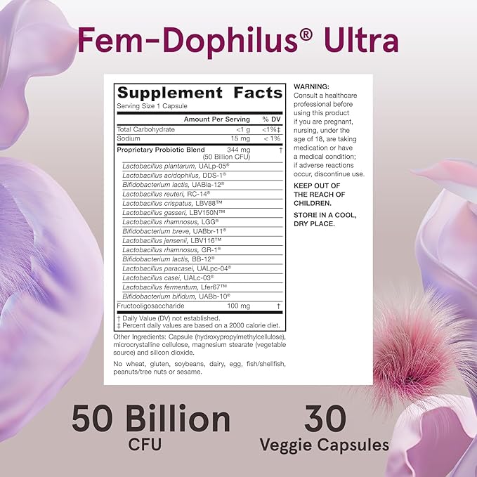 Jarrow Formulas Fem-Dophilus Vaginal &amp Digestive Probiotic 50 Billion CFU 9 Clinically-Studied Strains for Vaginal Flora &amp Yeast Balance Urinary Tract Digestive 30 Capsules (Pack of 2)