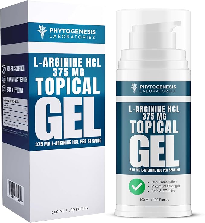 L-Arginine HCL 375mg Gel - Topical Nitric Oxide Support for Circulation &amp Performance - Advanced High Absorption Transdermal Formula - 375mg L-Arginine HCL per Serving