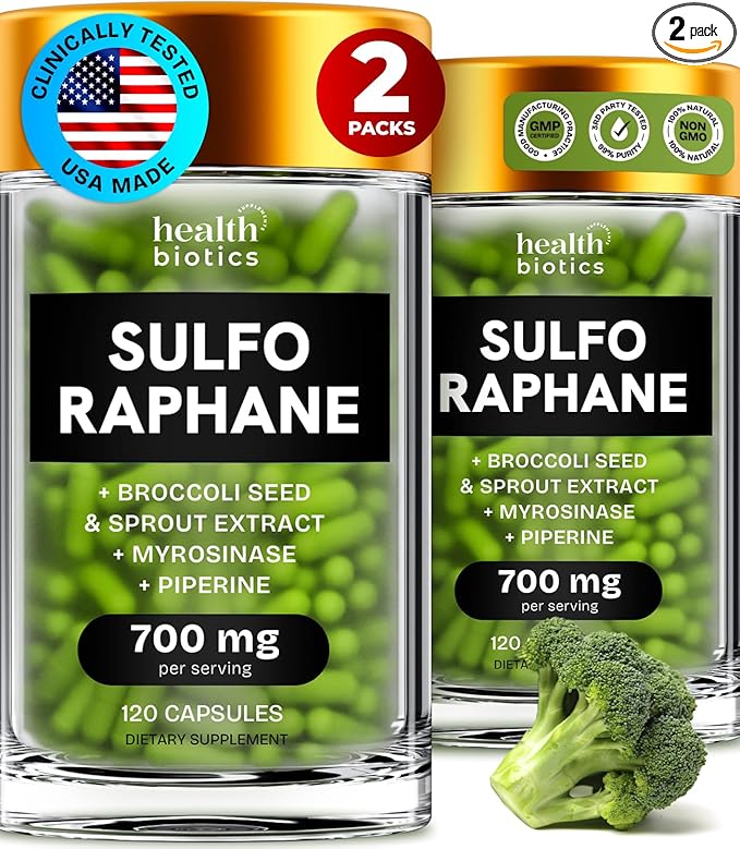 Sulforaphane Supplement Organic Broccoli Sprouts | Stabilized Sulforaphane from Broccoli Florets &amp Seeds | Organic Sulfur Supplements 240 Pills | 2 Packs