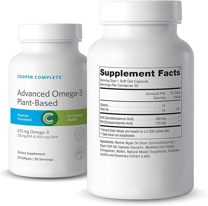 Cooper Complete Advanced Omega-3 Plant-Based Vegan Softgels 675mg Omega-3 225 mg EPA &amp 450mg DHA 30 Servings