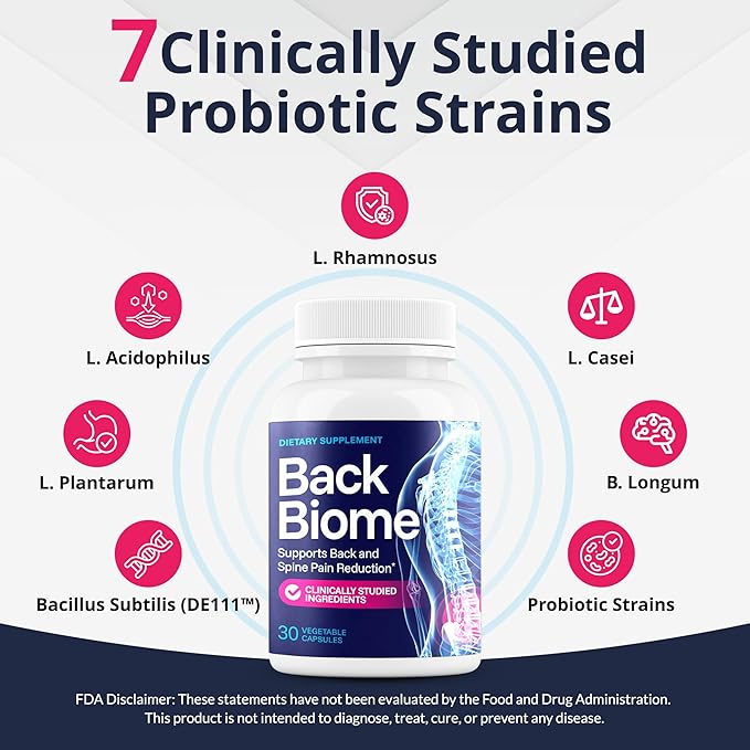 – Advanced 7-Strain Probiotic Formula for Gut &amp Back Health – Supports Digestive Balance Promotes Spinal Comfort – Non-GMO Vegan 30 Capsules