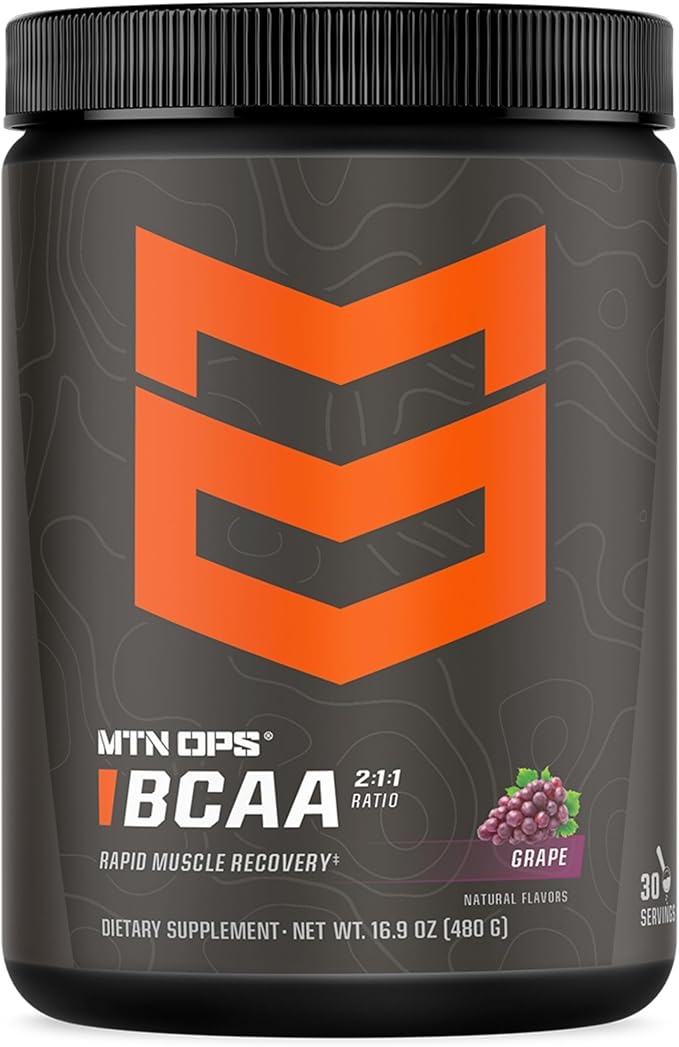 MTN OPS BCAA Powder 2:1:1 Amino Acids Supplement Powder for Rapid Muscle Recovery &amp Repair with Zero Sugar &amp Gluten Free - 30 Servings Grape